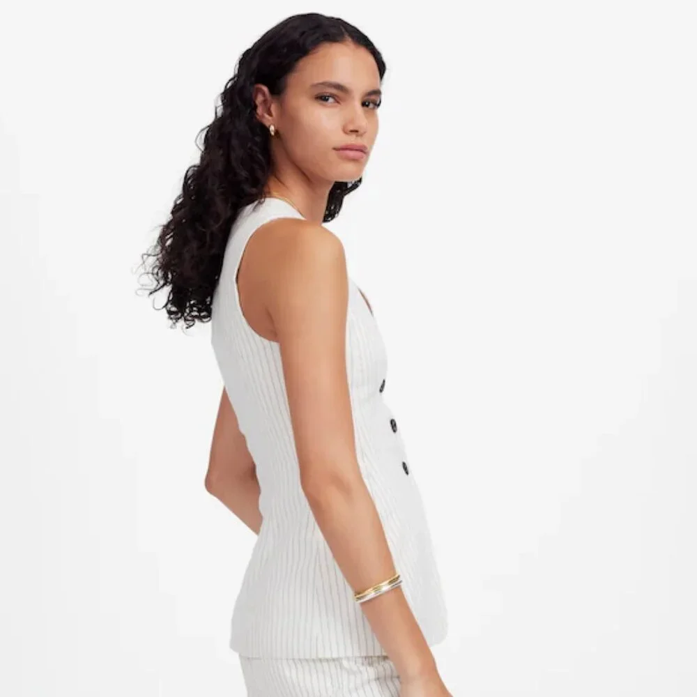 Madewell Italian Fabric Pinstripe Button-Front Vest | Size 0 | NWT - Picture 2 of 8